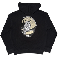 GREAT HORNED OWL WAFFLE KNIT HOODIE - BLACK