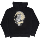 GREAT HORNED OWL WAFFLE KNIT HOODIE - BLACK