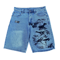 BIRDS BAGGY JEAN SHORTS - LIGHT BLUE DENIM