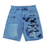 BIRDS BAGGY JEAN SHORTS - LIGHT BLUE DENIM
