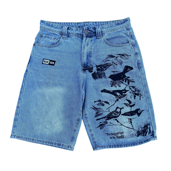 BIRDS BAGGY JEAN SHORTS - LIGHT BLUE DENIM