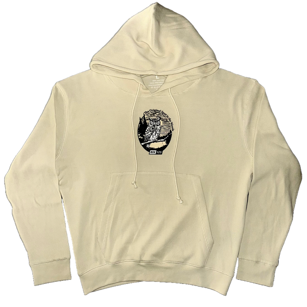 GREAT HORNED OWL WAFFLE KNIT HOODIE - CREAM