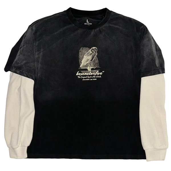 BARN OWL POTASSIUM SPRAYED SKATER TEE - MIDNIGHT/CREAM