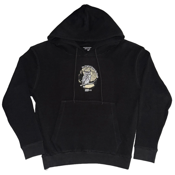 GREAT HORNED OWL WAFFLE KNIT HOODIE - BLACK