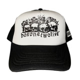 SKULL PYRAMID TRUCKER HAT - WHITE/BLACK