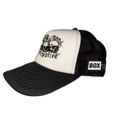 SKULL PYRAMID TRUCKER HAT - WHITE/BLACK