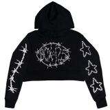 BARBED WIRE CROPPED HOODIE - BLACK