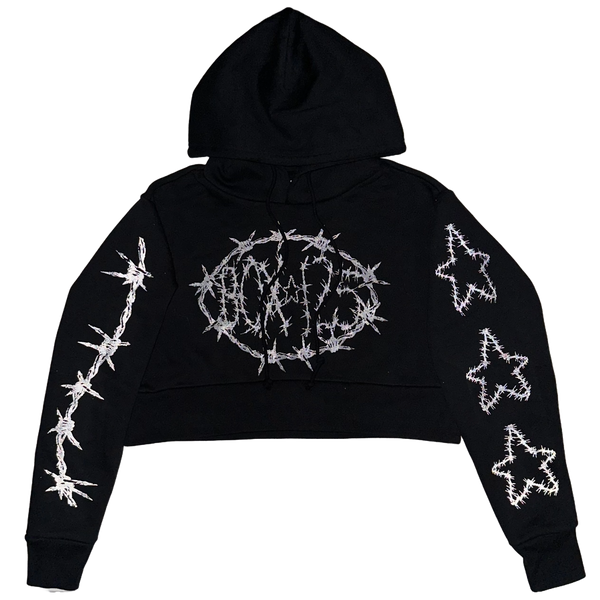 BARBED WIRE CROPPED HOODIE - BLACK