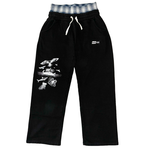 LOST AT SEA DOUBLE WAISTED SWEATPANTS - BLACK
